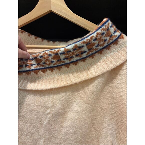 Wrangler Retro Pale Pink Peach Soft Fair Isle Cowl Neck Sweater Size Medium - Picture 5 of 6
